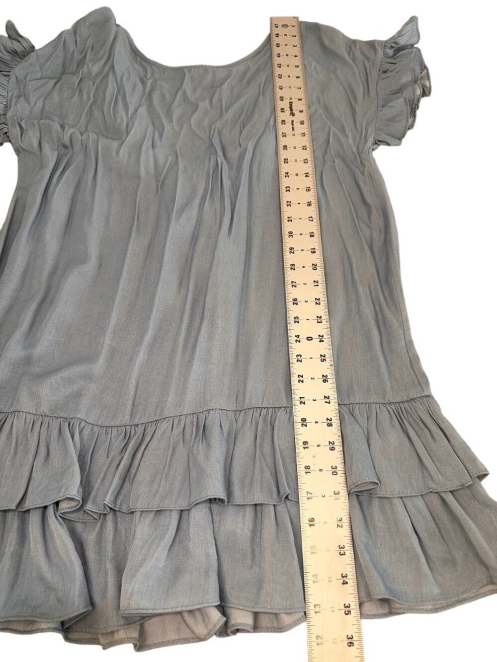 Mulla Fringe Ruffles Tunic Mini Dress Large Blue Tassel Scoopback Bohemian Resor - Picture 6 of 14